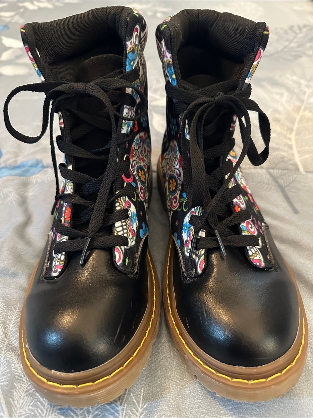 NWOT Black Floral Sugar Skull Combat Boots Sz W9.5 M8.5 EU41 UNBRANDED - Picture 6 of 15